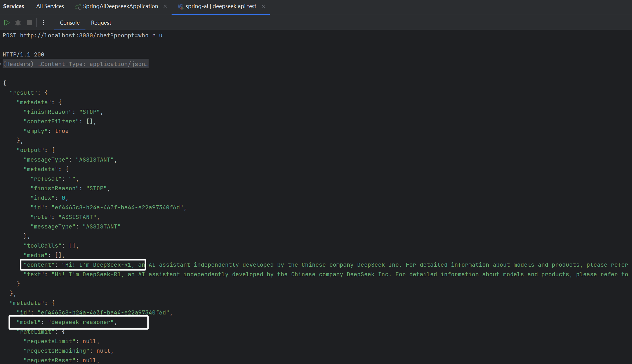 Spring AI, DeepSeek集成测试